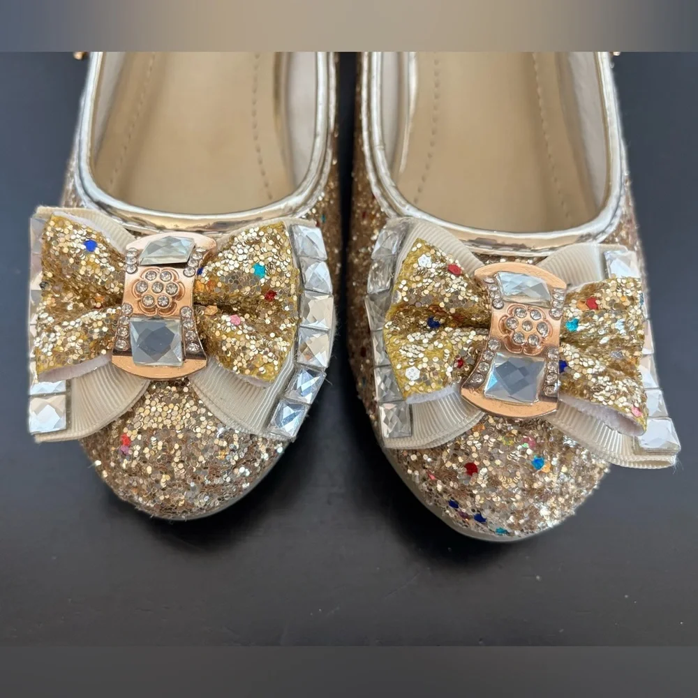 Cadidi Dinos Formal Dress Shoes Mary Jane Heels Girls 33EU 1.5-2US Gold Princess